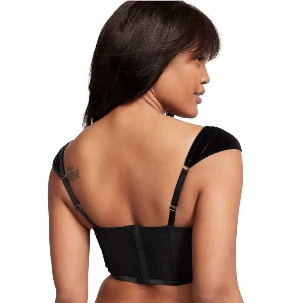 Victoria Secret Dream Angels Black Velvet Corset Top M Coquette Whimsygoth NWT